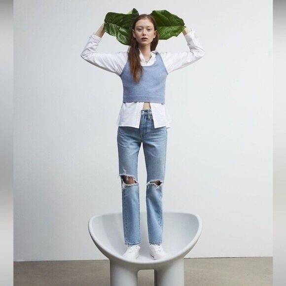 Madewell NWT Perfect Vintage Straight Jeans Sz 23 Danby Wash Ripped Knee Edition - Picture 7 of 10